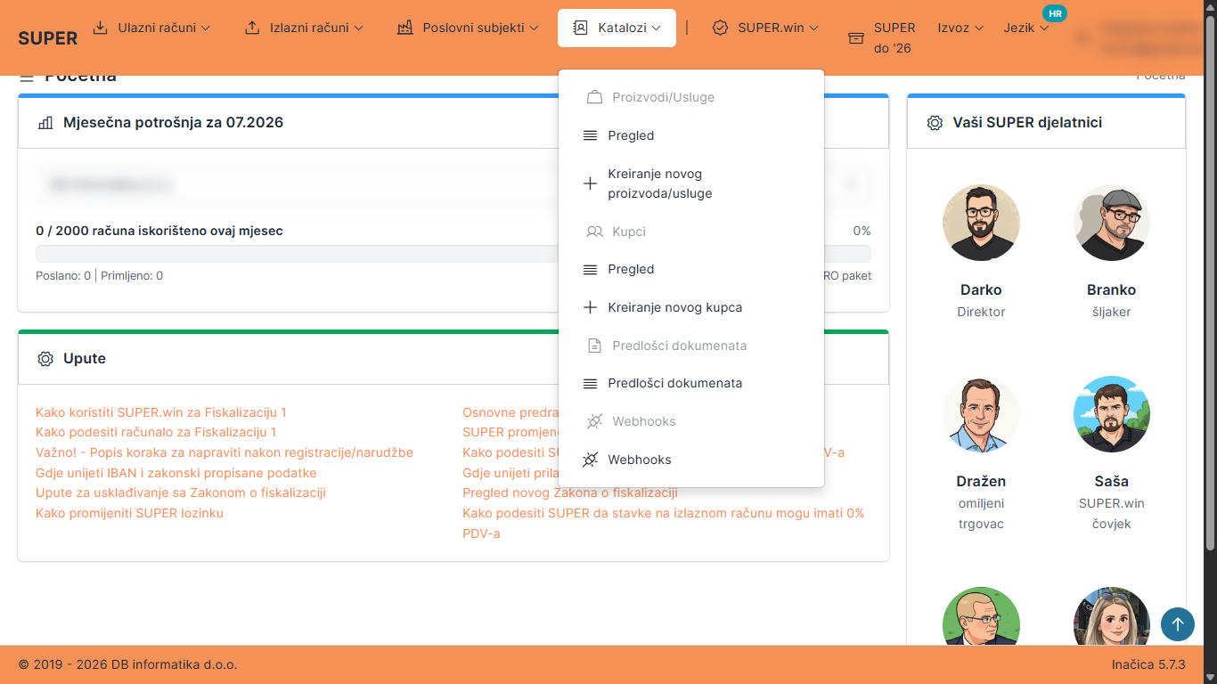 Webhooks item in the Catalogs menu
