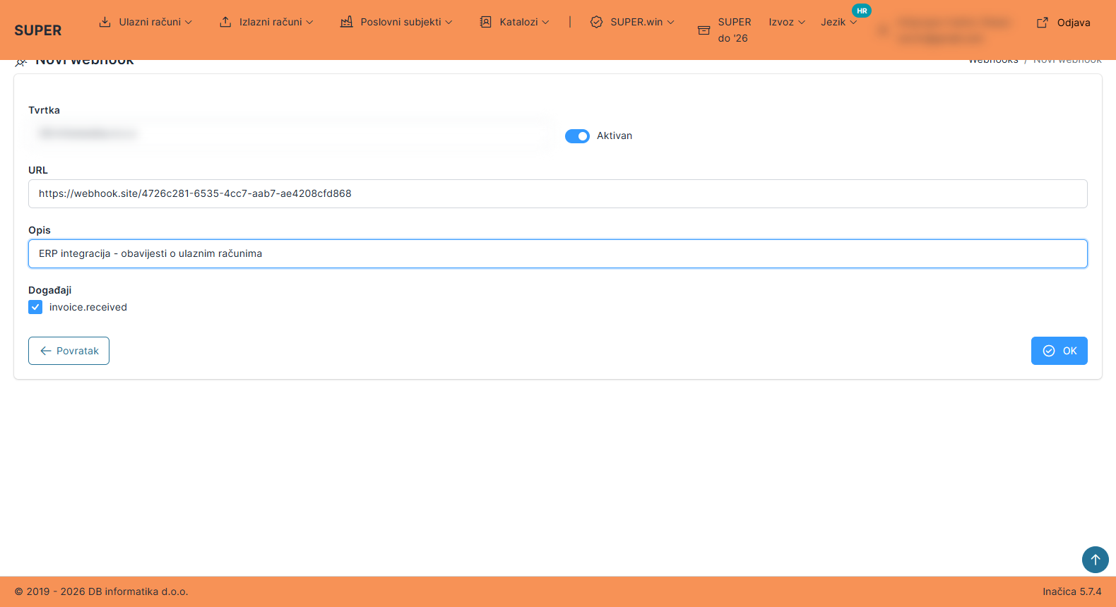 Add webhook endpoint form