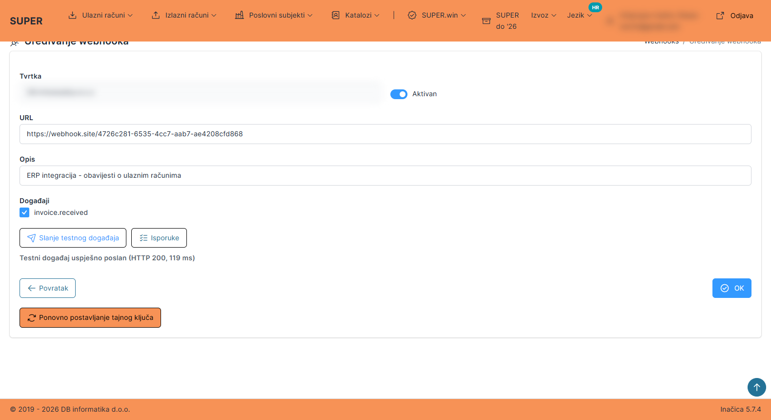 Sending a test event and the inline result